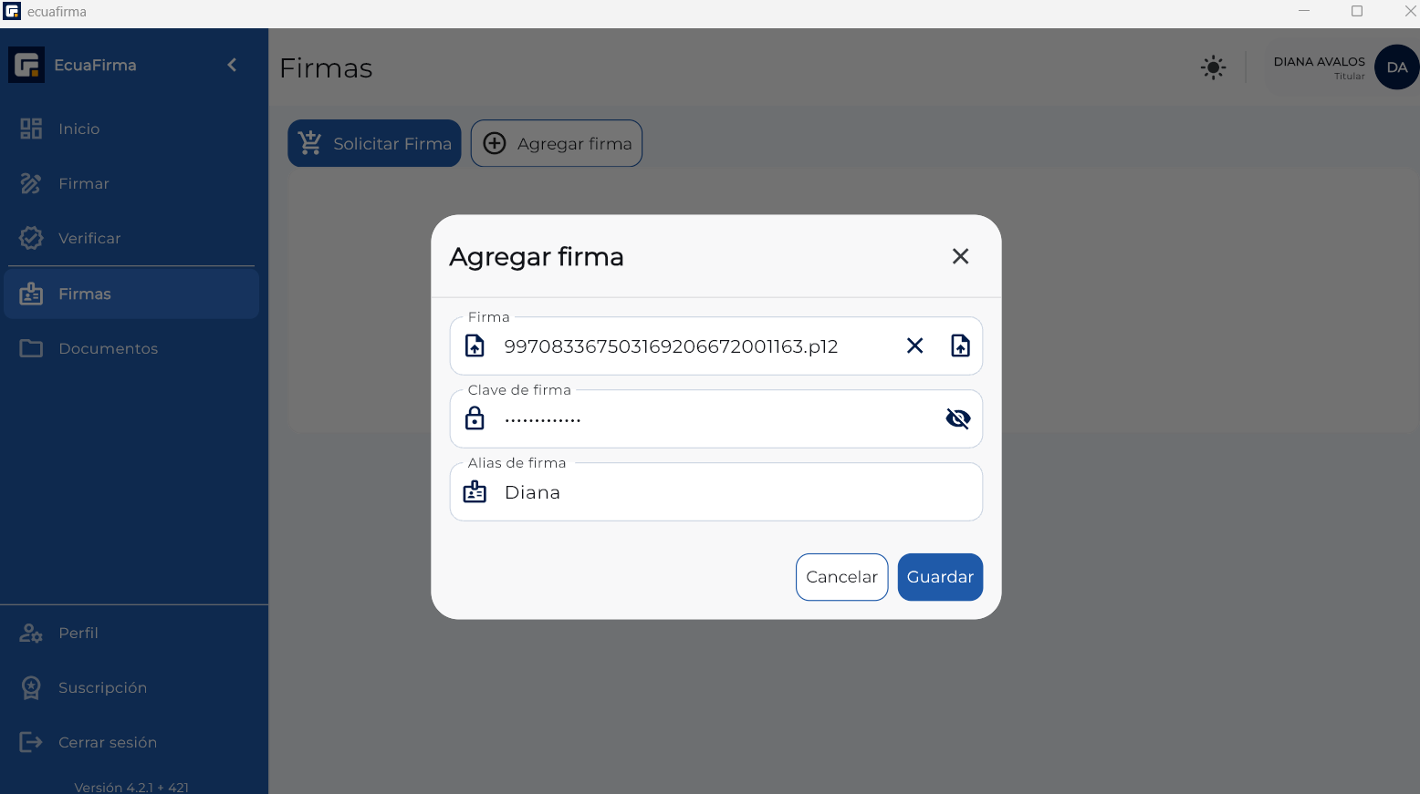 Agregar firma app Ecuafirma