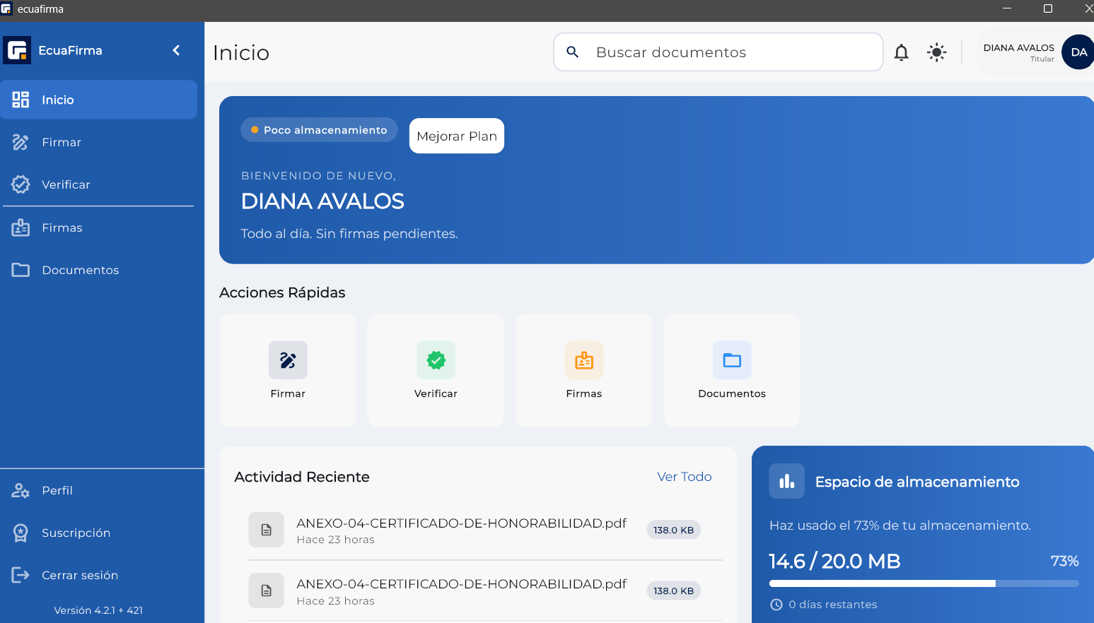 Inicio app Ecuafirma